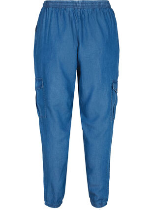 Cargo bukser i denim-look med lommer, Medium Blue, Packshot image number 1