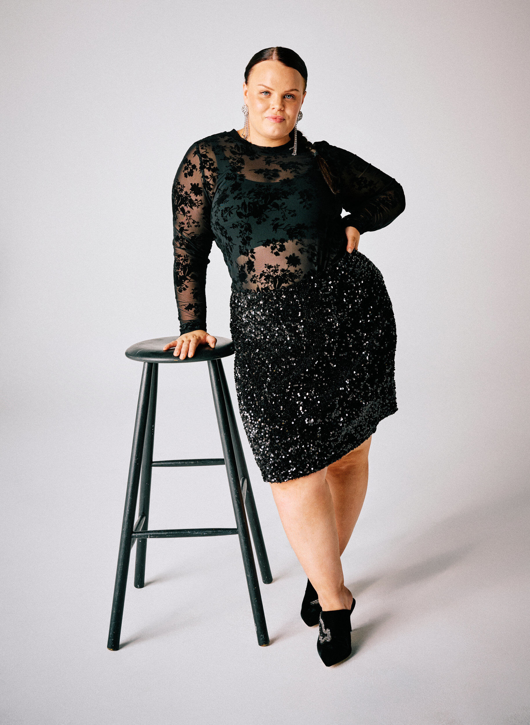 Zizzi Meshbluse med blomsterm&oslash;nster, Sort, Image image number 0