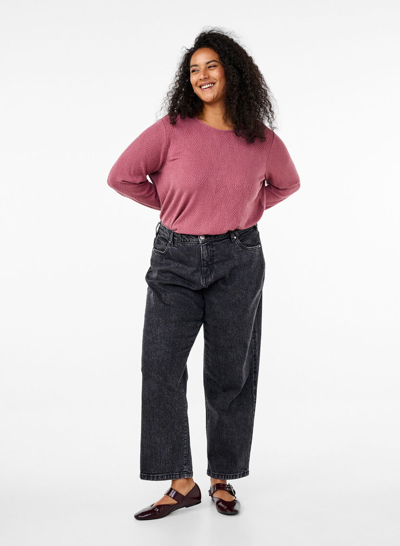 Langærmet bluse med mønster, Brun, Model image number 1