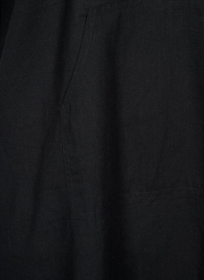 Hættekjole i bomuldsmix med hør, Black, Packshot image number 3