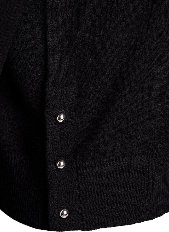 Strikbluse med rullekrave og knapper i siden, Sort, Packshot image number 3