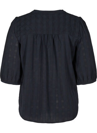 Bluse med 3/4 ærmer og bindedetalje, Black Beauty, Packshot image number 1