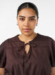Bluse i bomuld med bindeb&aring;nd og elastisk talje, Brun, Model image number 3