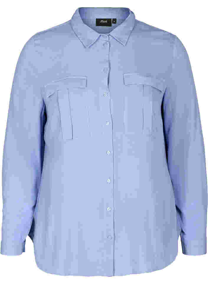 Viskose skjorte med brystlommer, Blue Heron, Packshot image number 0