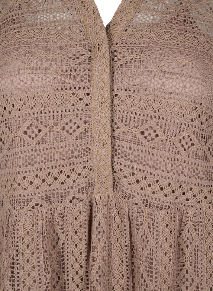 Kort blondekjole med 3/4 ærmer, Fossil , Packshot image number 2