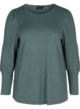 Meleret bluse med rund halsudskæring, Balsam Green Mel, Packshot image number 0