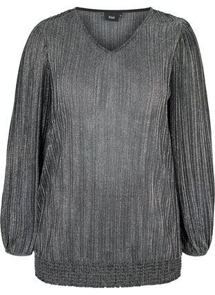Glimmer tunika med smock, Black w. Silver, Packshot image number 0