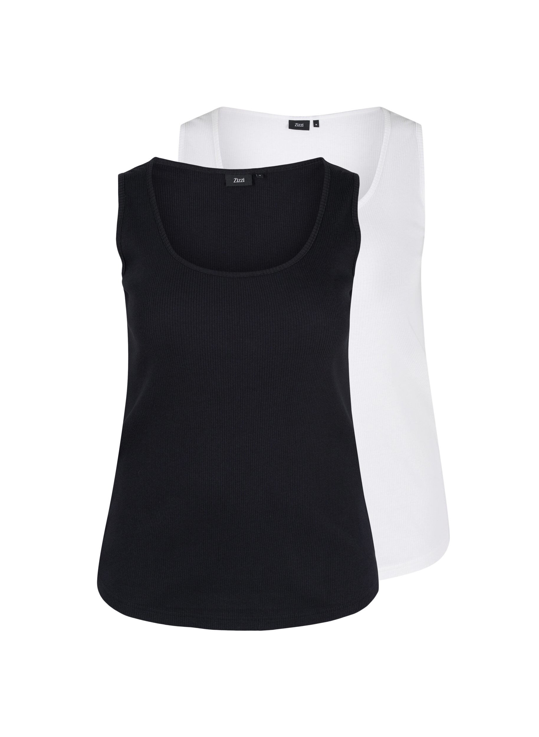 Zizzi 2-pak basis tanktop i rib, Black/Bright White, Packshot image number 0