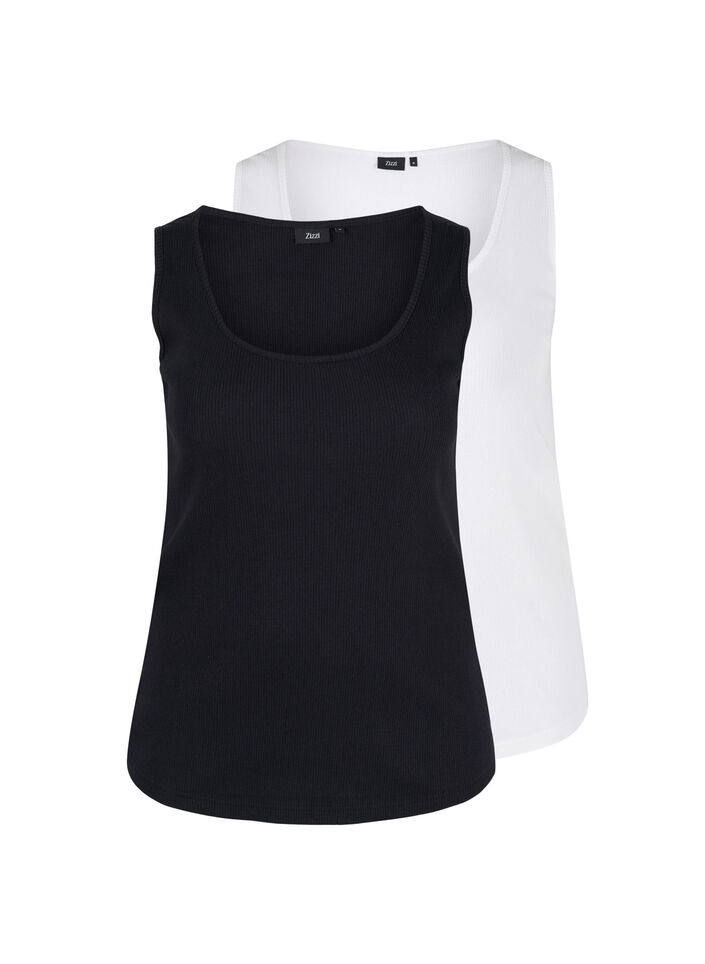 2-pak basis tanktop i rib, Black/Bright White, Packshot image number 0