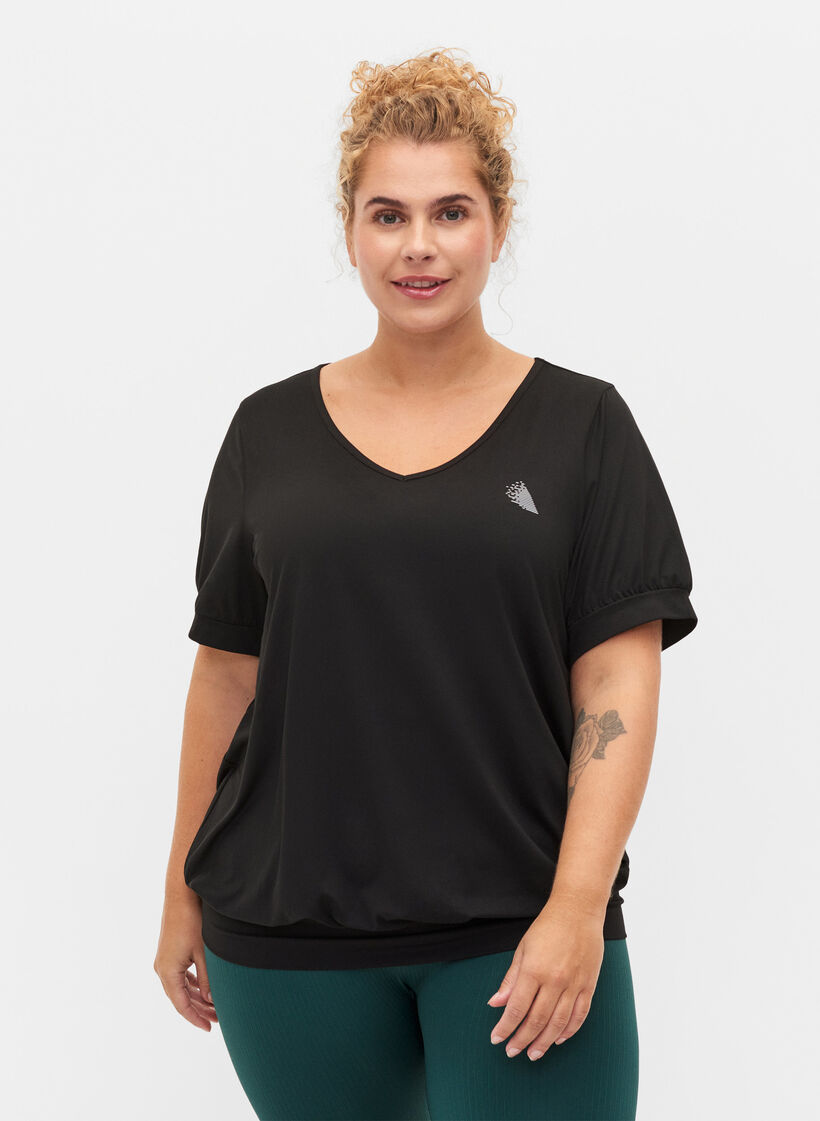 Ensfarvet trænings t-shirt med v-hals, Black, Model image number 0