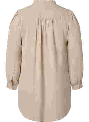 Langærmet tunika med flæsekrave, Warm Off-white, Packshot image number 1
