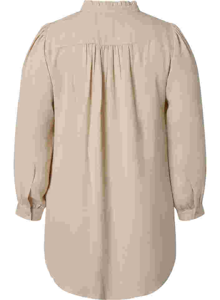 Langærmet tunika med flæsekrave, Warm Off-white, Packshot image number 1