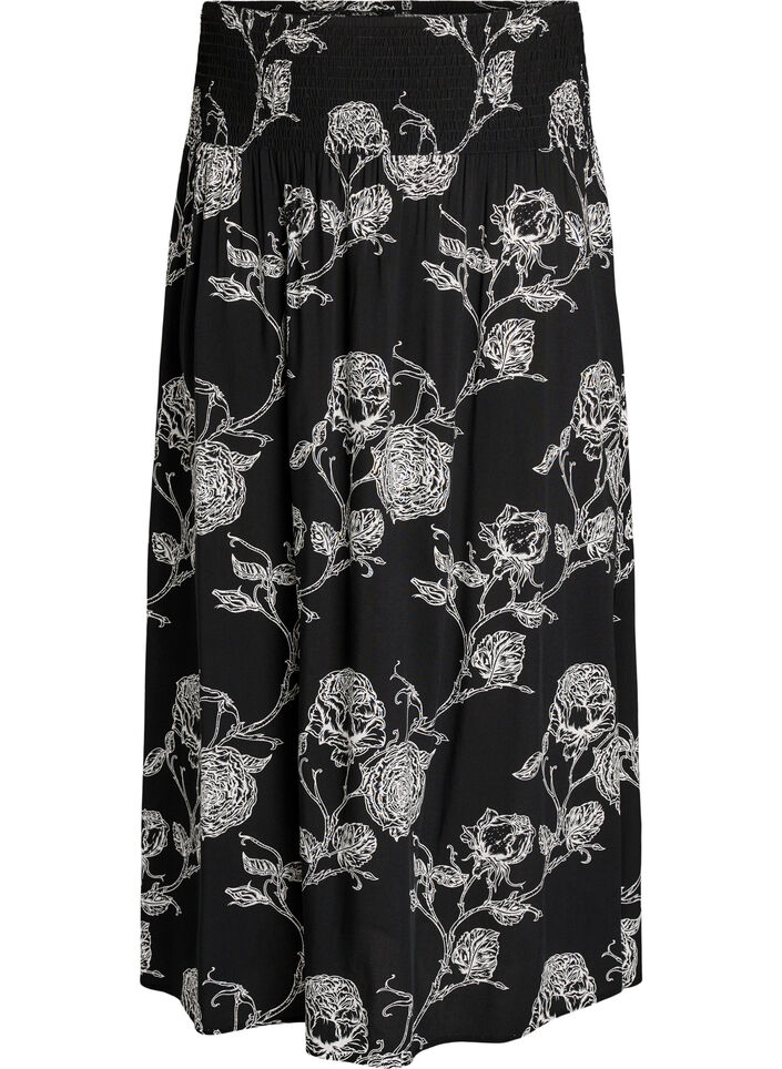 Maxinederdel i viskose med smock, Sort, Packshot image number 0