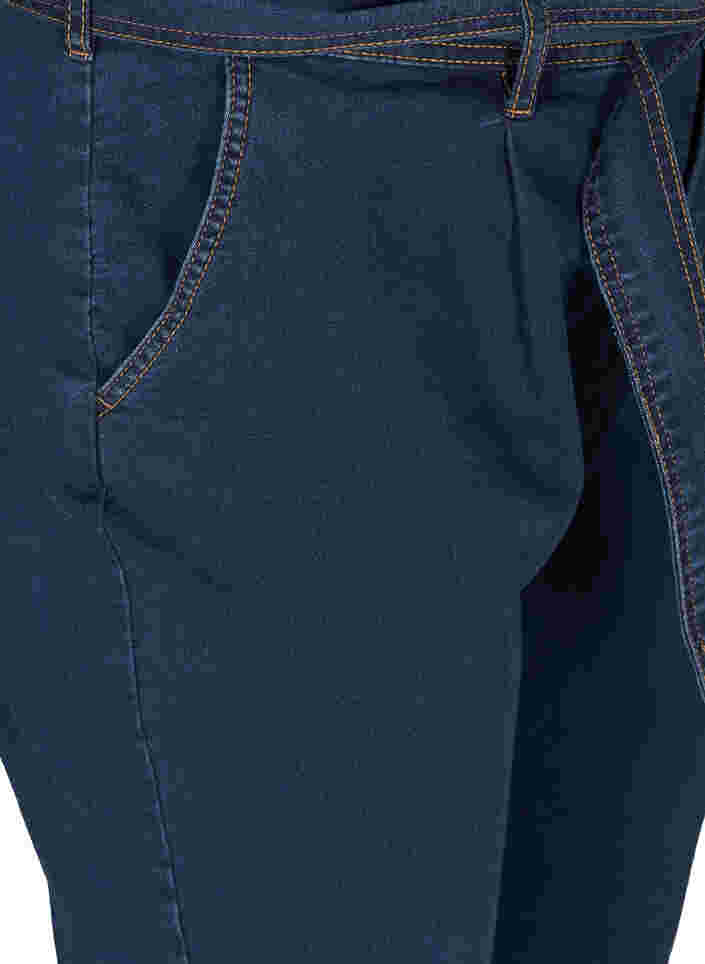 Cropped jeans med bælte, Blue denim, Packshot image number 2