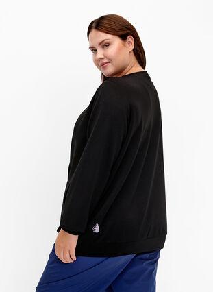 Sweatshirt med v-hals og lomme, Black, Model image number 1