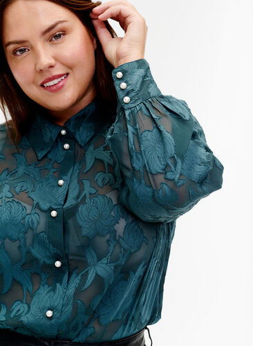 Jacquard skjorte med perleknapper, Green Gables, Model image number 2