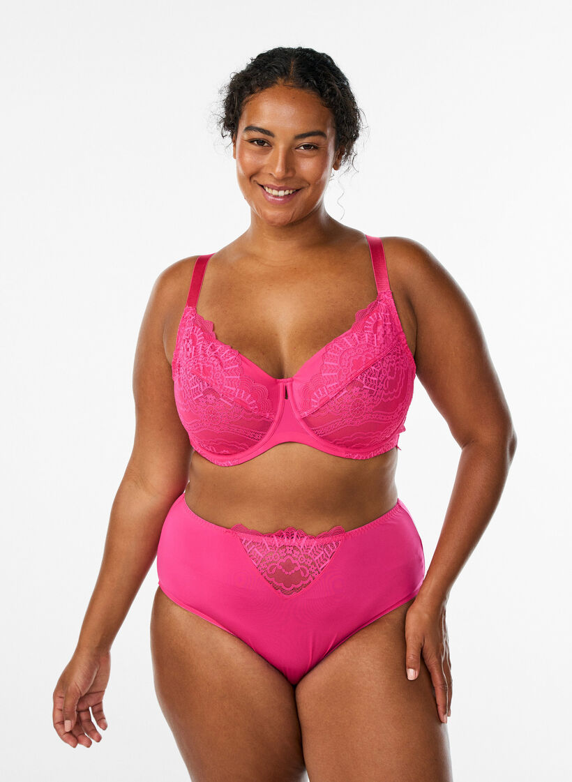 Brief trusse i mikrofiber med blondedetaljer, Lyserød, Model image number 0