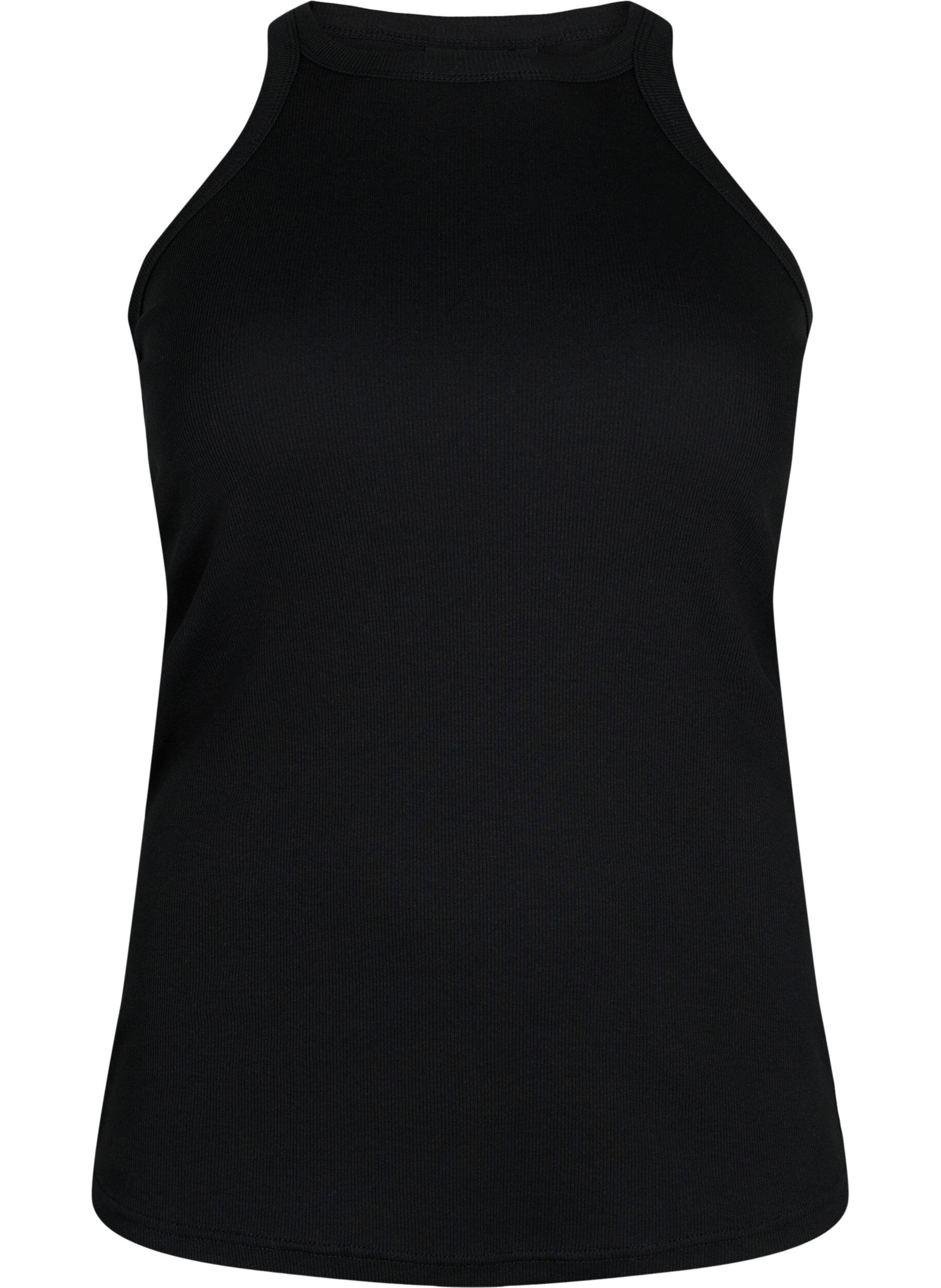 Zizzi Ribbet tanktop i bomuld, Black, Packshot image number 0