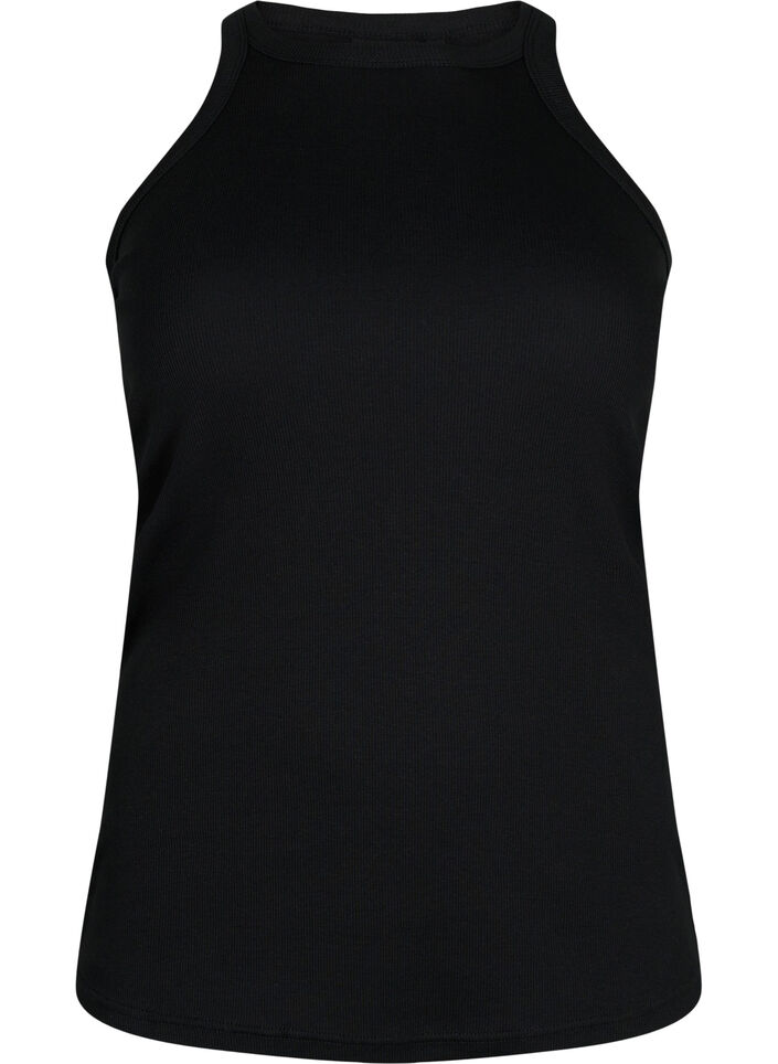 Ribbet tanktop i bomuld, Black, Packshot image number 0