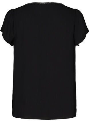 Ensfarvet bluse med korte ærmer, Black, Packshot image number 1