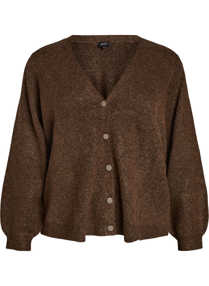 Cardigan med dekorative knapper og V-hals, Brun, Packshot image number 0