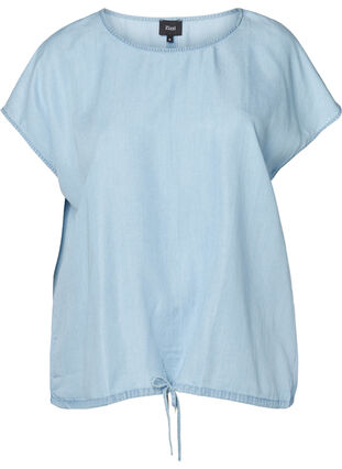 Bluse med korte ærmer, Light blue denim, Packshot image number 0