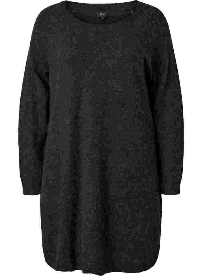 Meleret strikkjole med knapper, Dark Grey Melange, Packshot image number 0