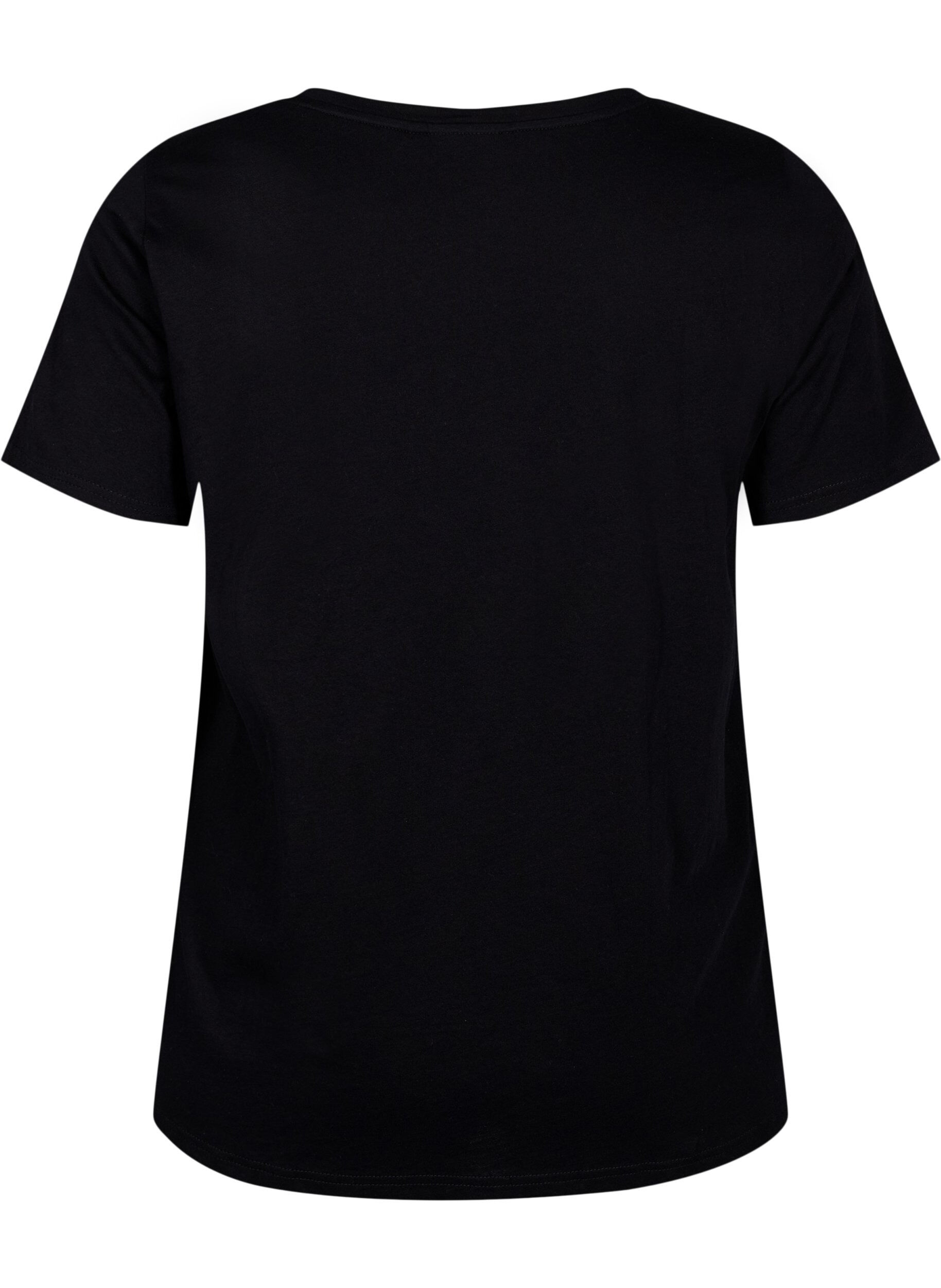 Zizzi Bomulds t-shirt med motiv, Black w. Face Foil, Packshot image number 1