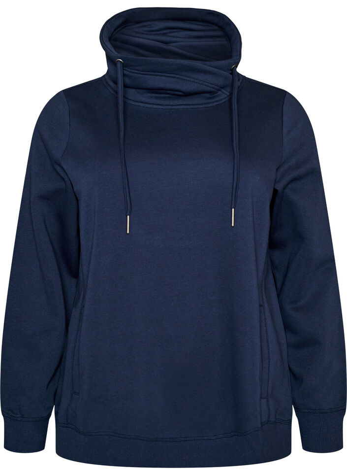 Sweatshirt med h&oslash;j krave og lommer, Bl&aring;, Packshot image number 0
