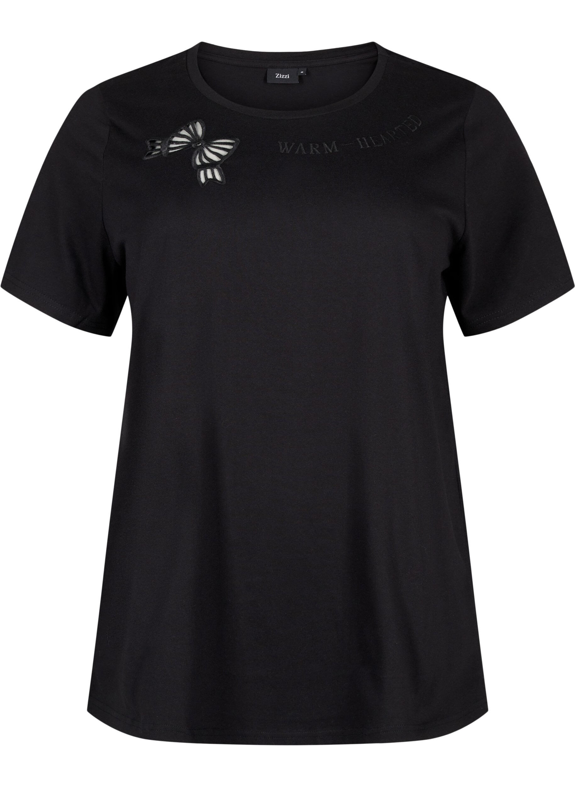 Zizzi T-shirt i &oslash;kologisk bomuld med sl&oslash;jfedetalje, Black, Packshot image number 0