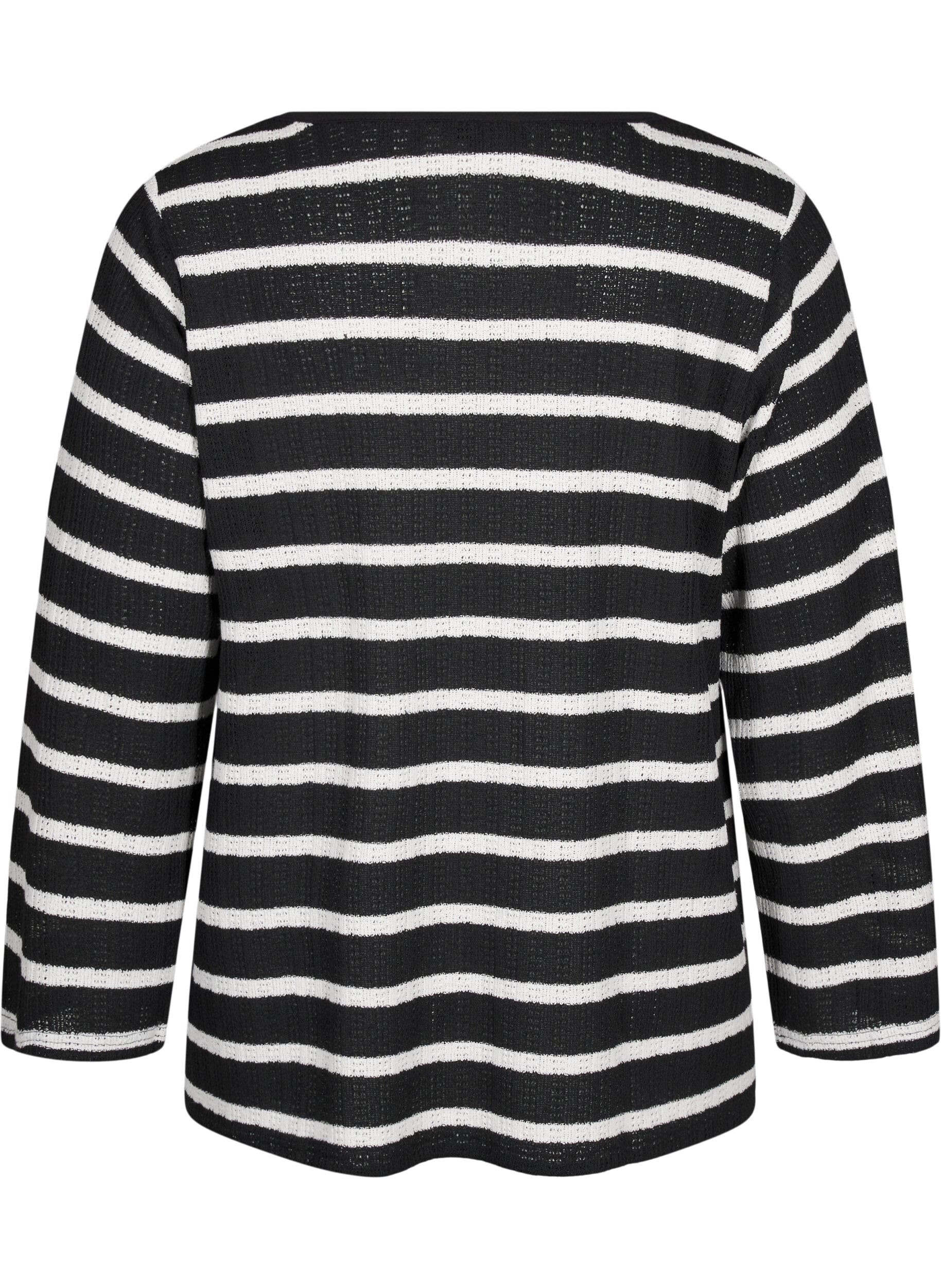 Zizzi Cardigan med bindeb&aring;nd, Black White stripe, Packshot image number 1