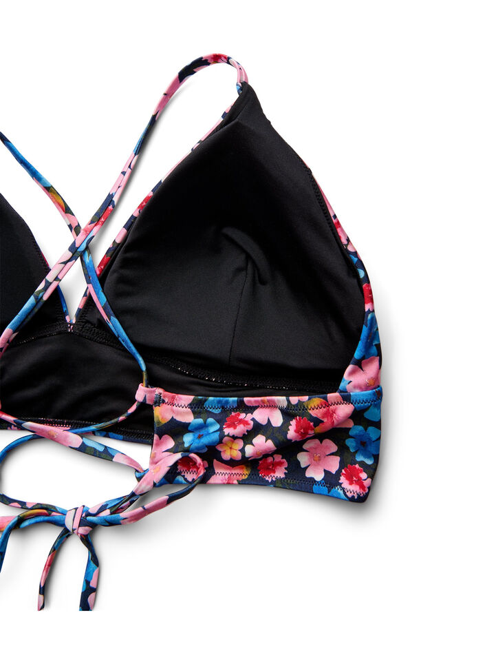Blomstret bikinitop med bindeb&aring;nd bagp&aring;, Lyser&oslash;d, Packshot image number 3