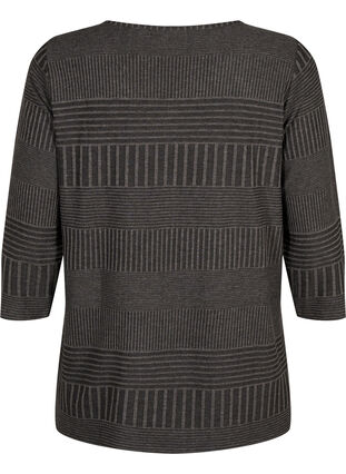 Bluse med 3/4 ærmer og stribet mønster, Dark Grey Melange, Packshot image number 1