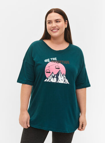 Bomulds t-shirt med tryk , Deep Teal/Sea Pink, Model image number 0