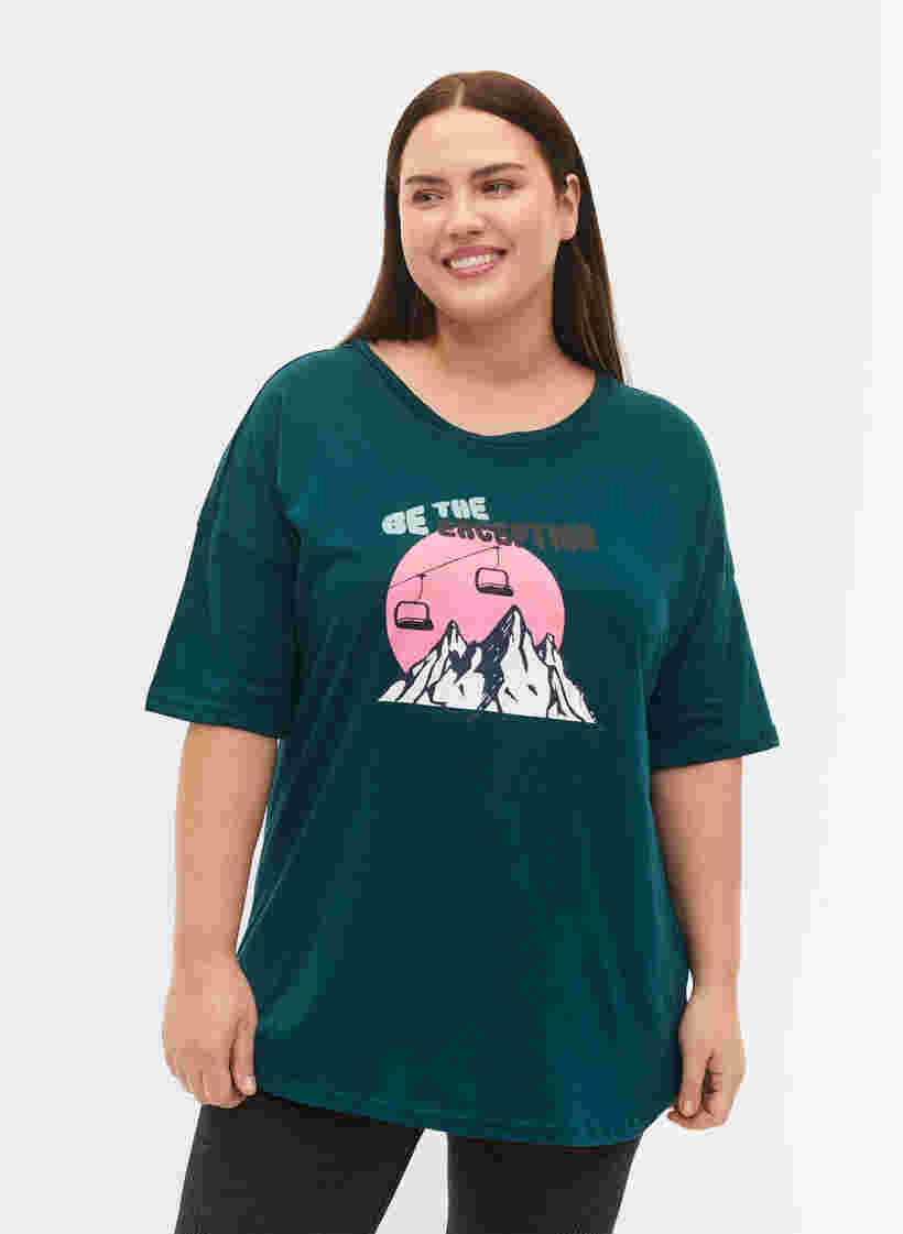 Bomulds t-shirt med tryk , Deep Teal/Sea Pink, Model