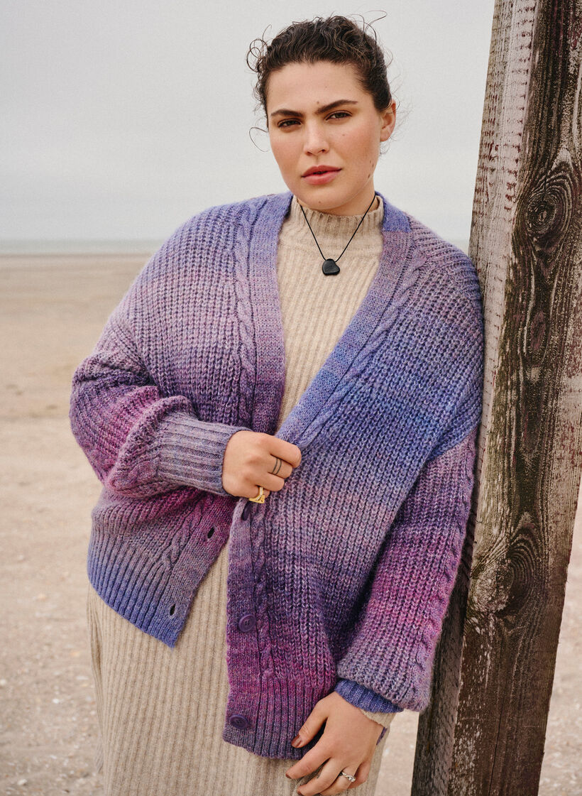 Meleret strik cardigan med knapper, Pansy Mel. Comb, Image image number 0