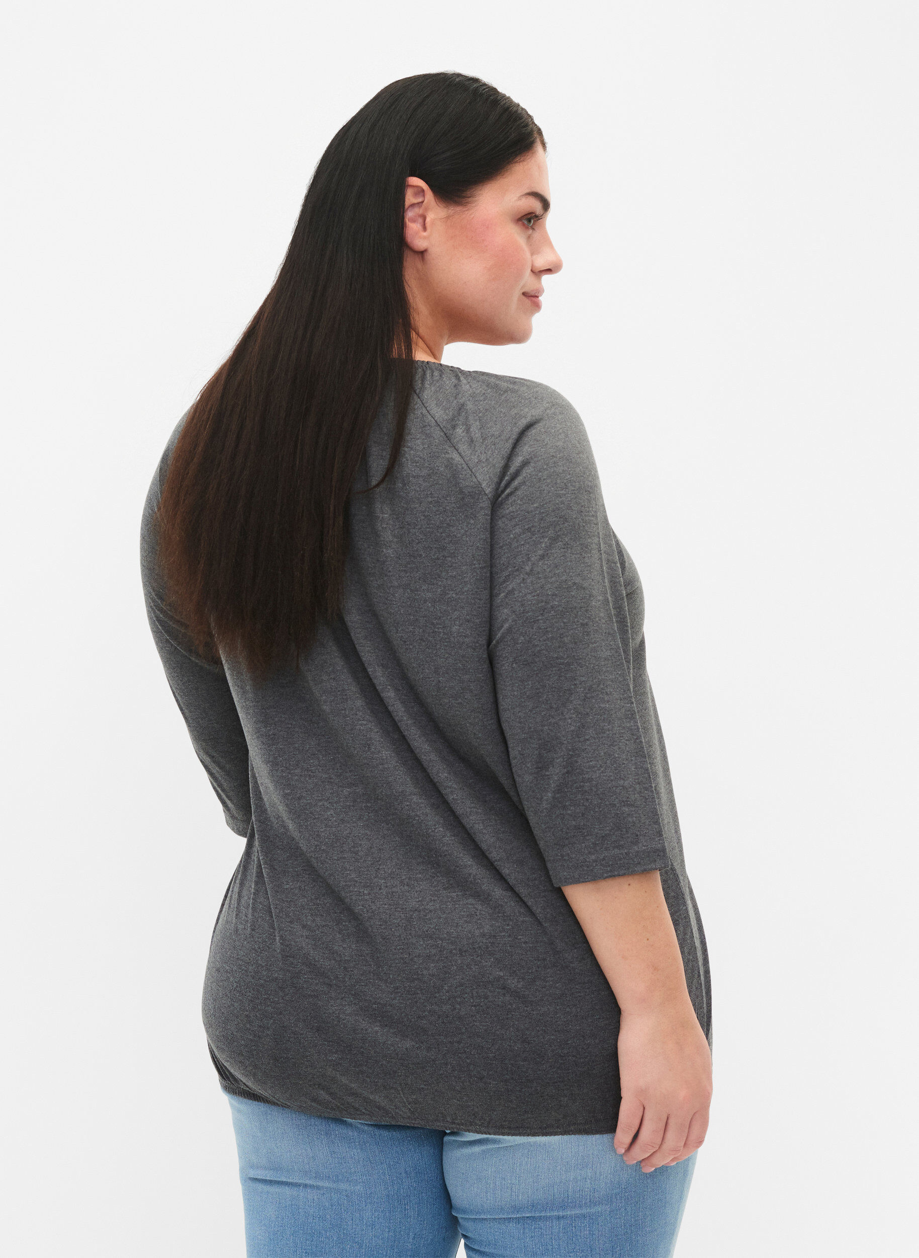 Zizzi Meleret bluse med 3/4 &aelig;rmer, Dark Grey Melange, Model image number 1