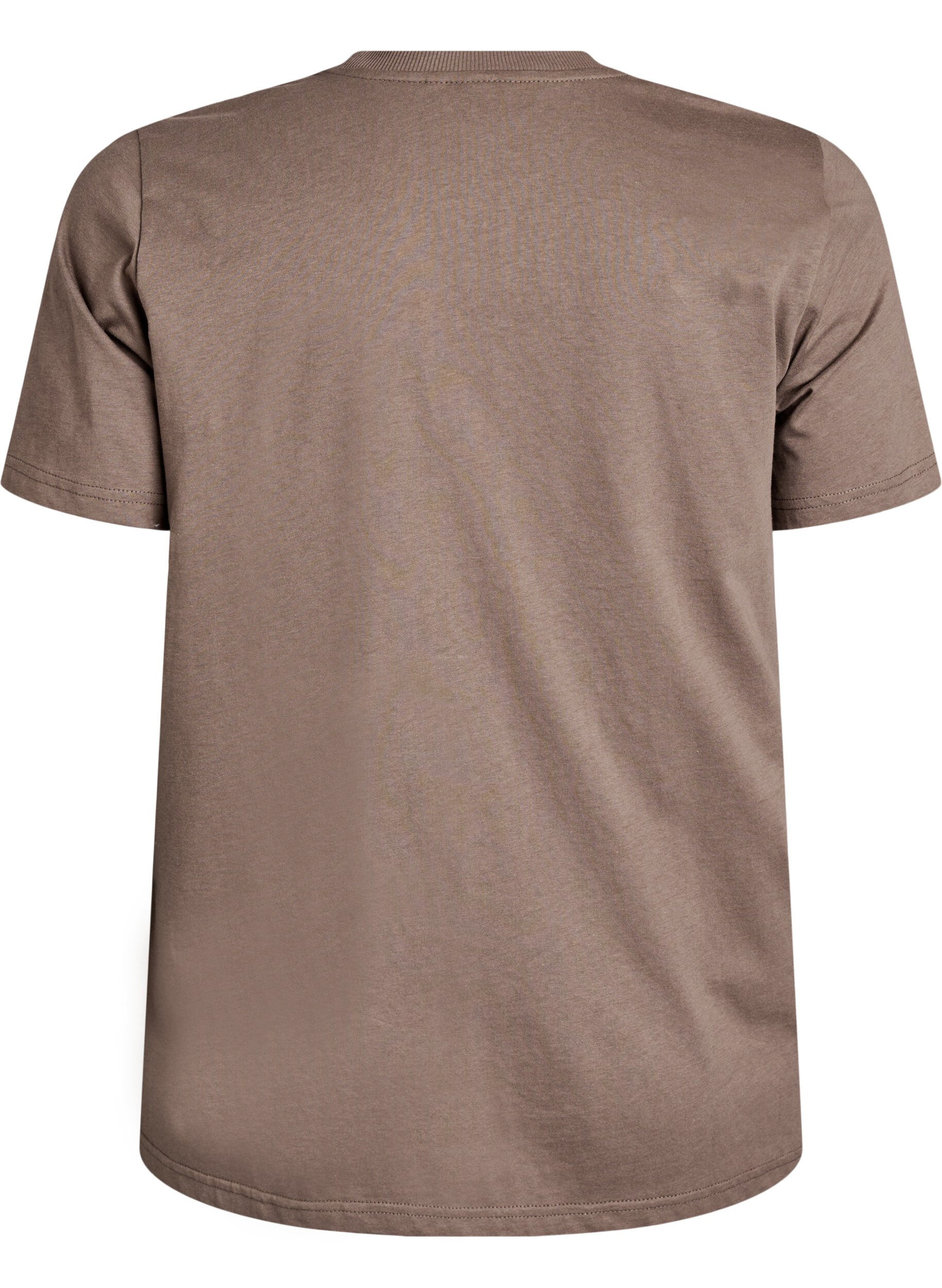 ZizziBasis t-shirt i bomuld med rund hals, Brun, Packshot image number 1