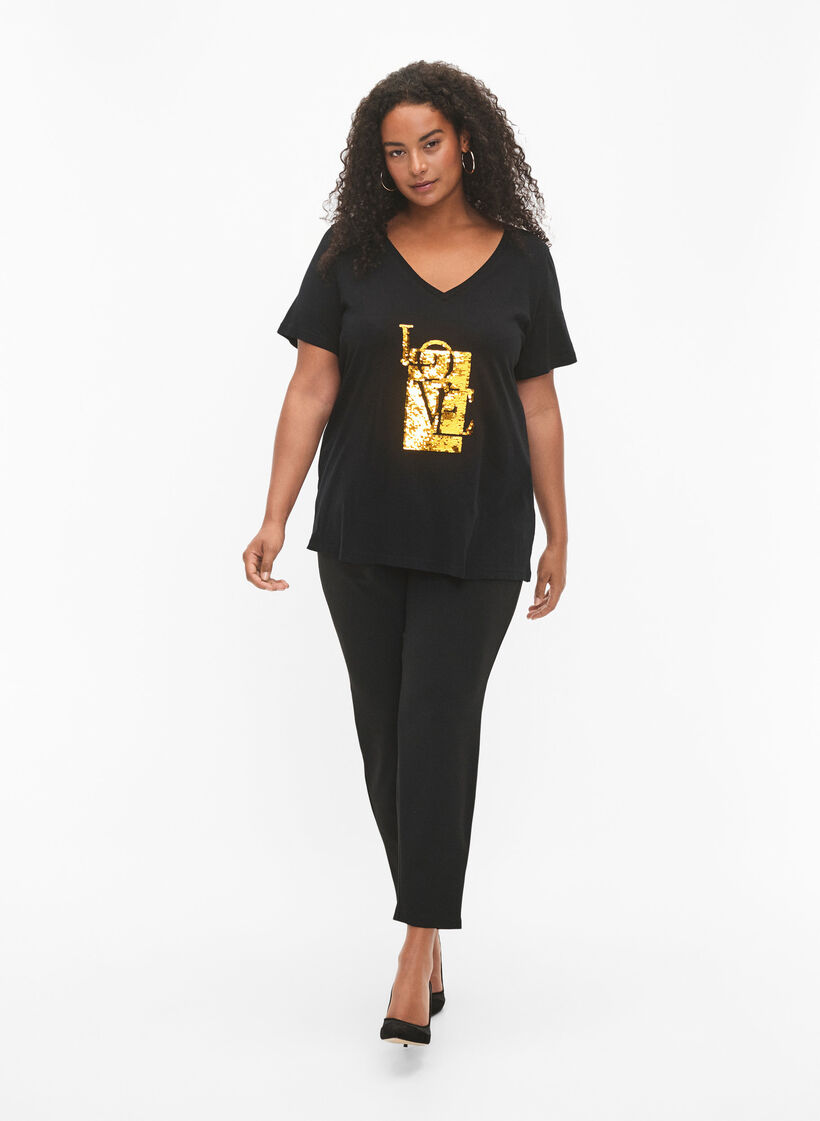 Bomulds t-shirt med pailletter, Black w. Love, Model image number 2