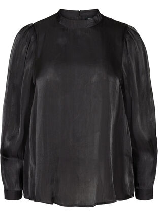 Langærmet bluse med shine, Black, Packshot image number 0
