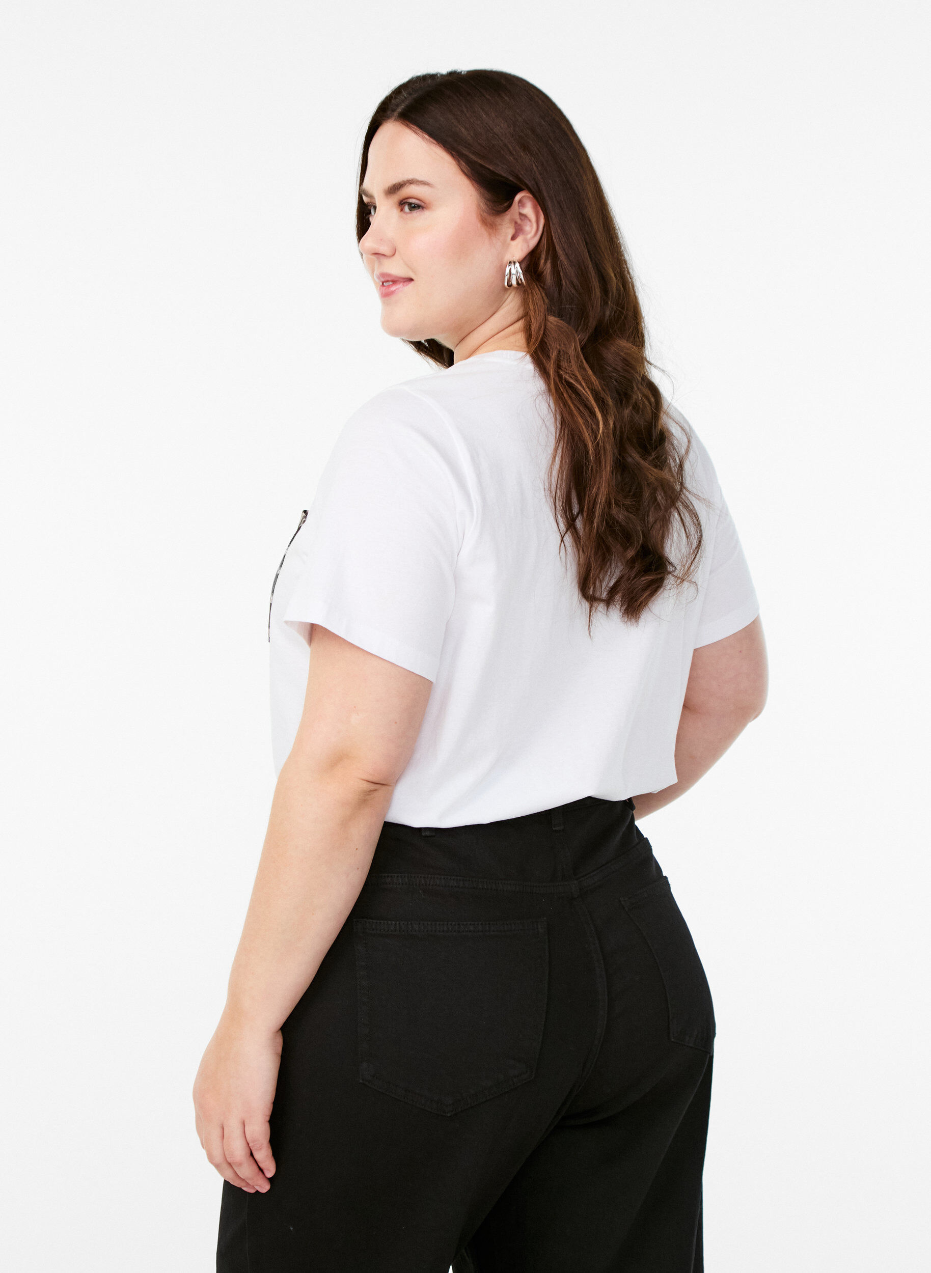 Zizzi T-shirt med brystlomme, Hvid, Model image number 2