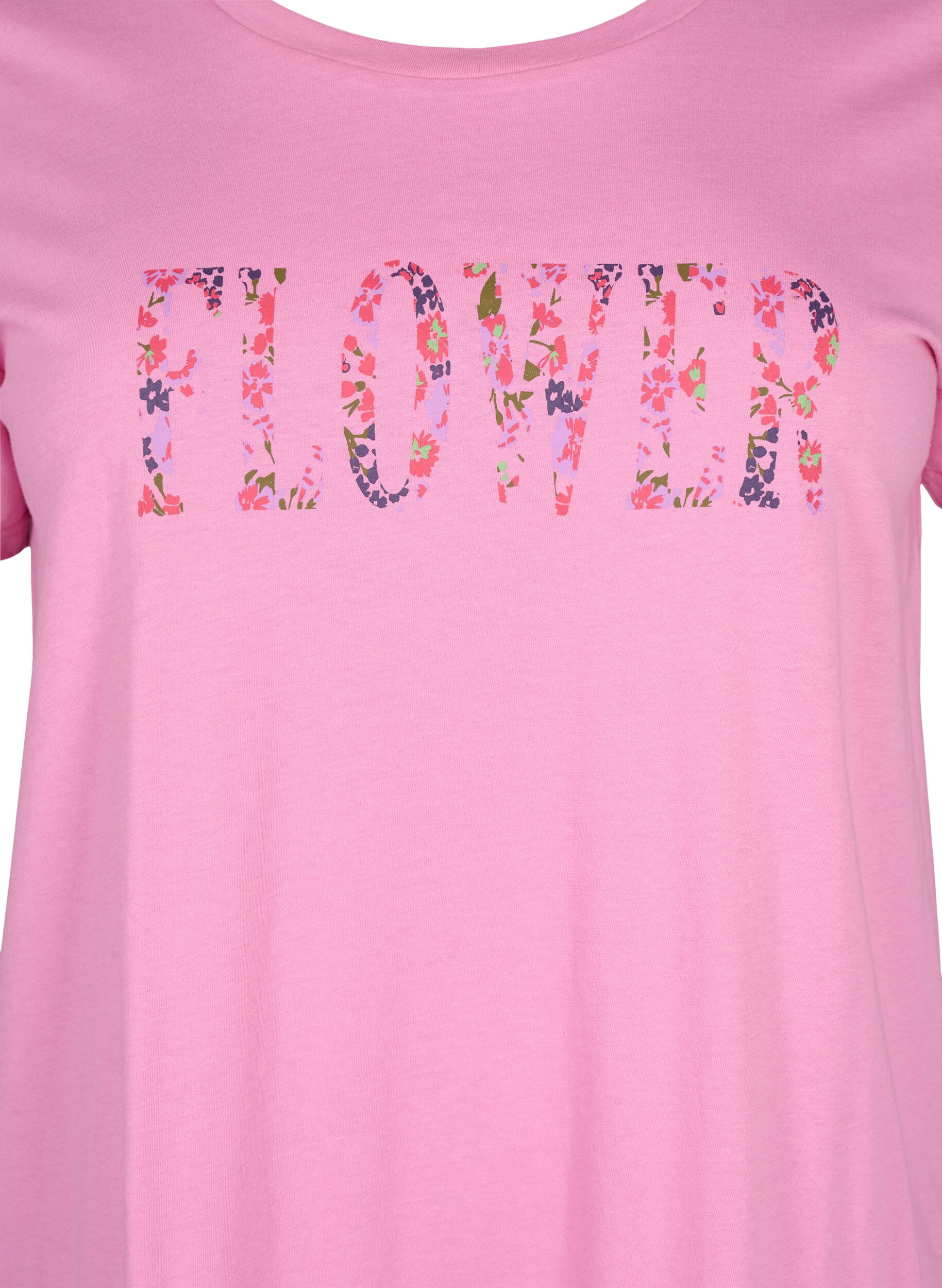 Zizzi Bomulds t-shirt med tekstprint, Rosebloom w. Flower, Packshot image number 2