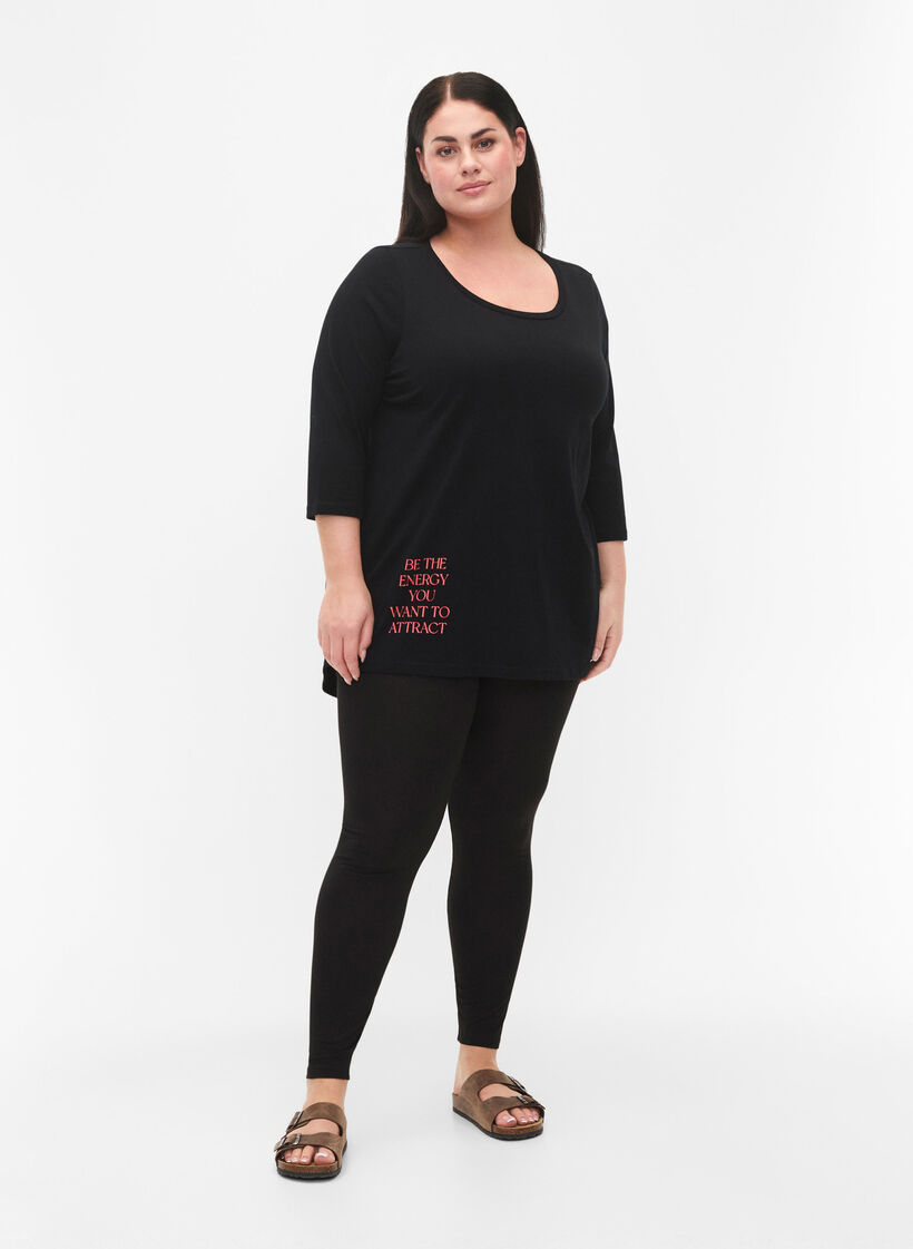 Bomulds t-shirt med 3/4 ærmer, Black, Model image number 2