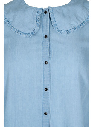 Skjorte med stor krave og flæsedetaljer, Light blue denim, Packshot image number 2