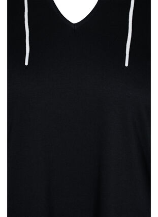 Lang sweatshirt med v-hals og hætte, Black, Packshot image number 2