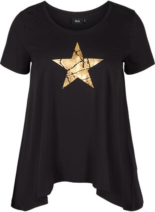 Kortærmet bomulds t-shirt med a-form, Black STAR, Packshot image number 0