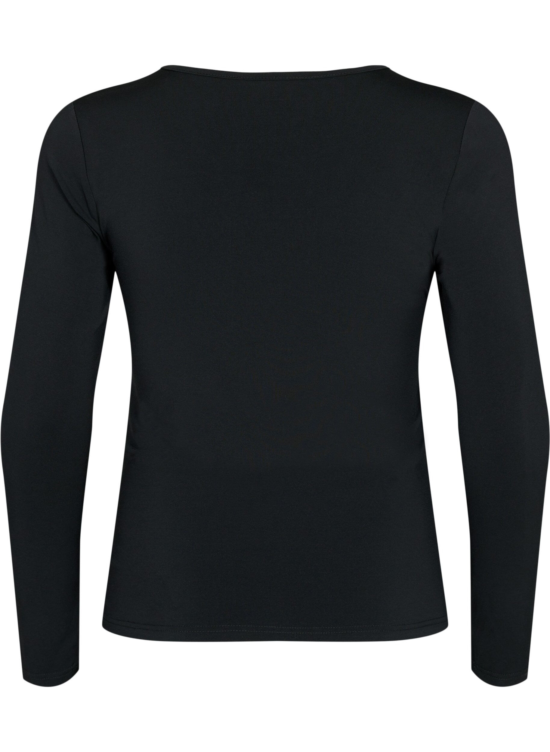 Zizzi Bluse med v-hals og draperinger, Black, Packshot image number 1