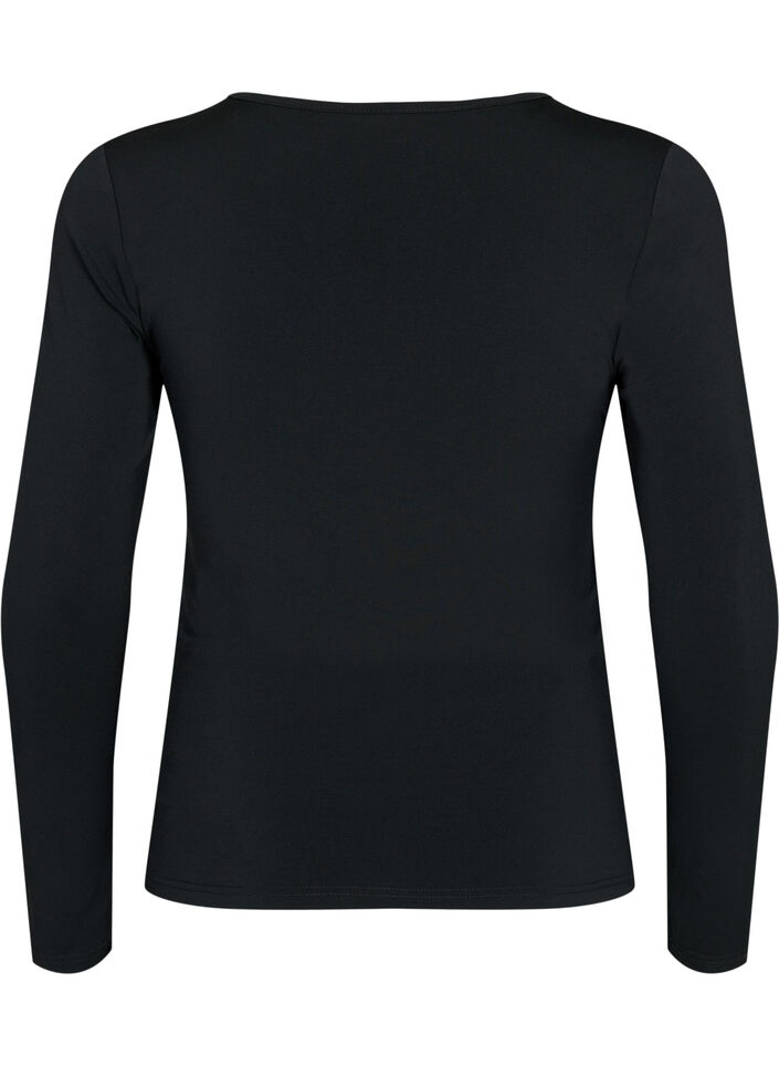 Bluse med v-hals og draperinger, Black, Packshot image number 1