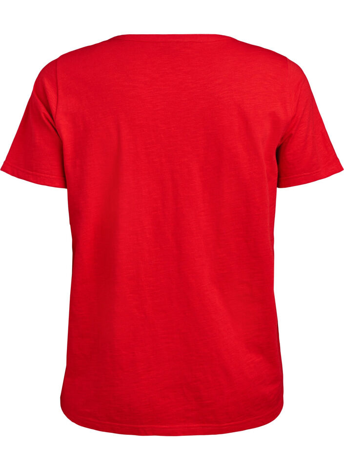 T-shirt med knapdetalje, R&oslash;d, Packshot image number 1