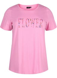 Bomulds t-shirt med tekstprint, Rosebloom w. Flower